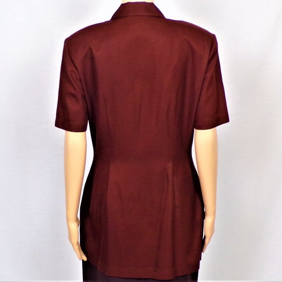 VICTORIA SOIE size 6 brown silk-blend short-sleeve tunic top dry clean or HW - Picture 7 of 14